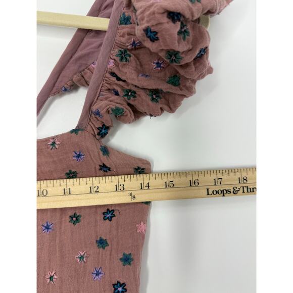 Free People Mini Dress Women S Mauve Pink Bubble Hem Floral Embroidered Cottage - Picture 7 of 11